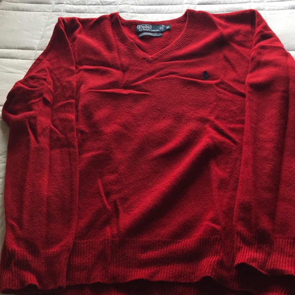 Red Polo V-Neck Sweater